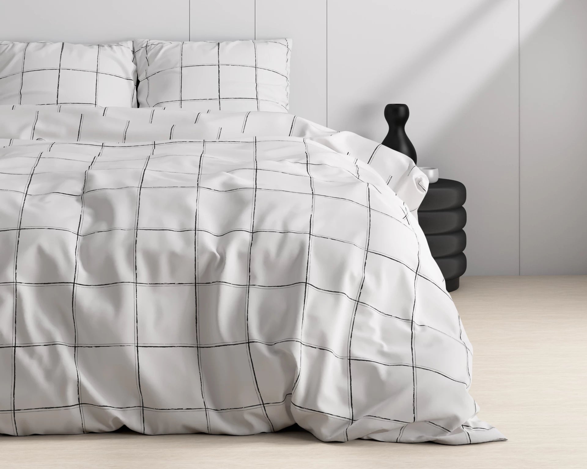 Satin-Bettwäsche – Deep check White