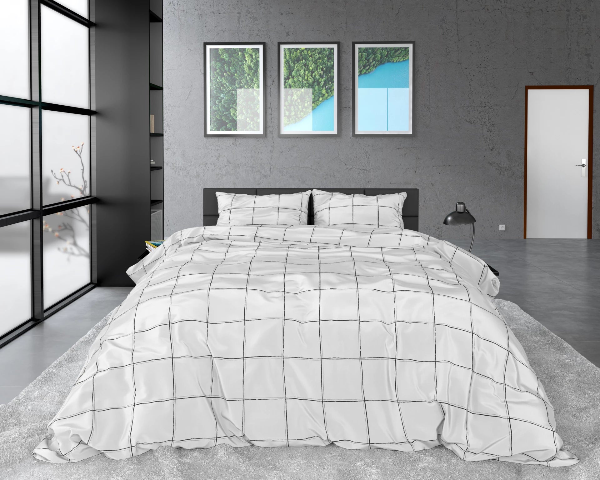 Satin-Bettwäsche – Deep check White