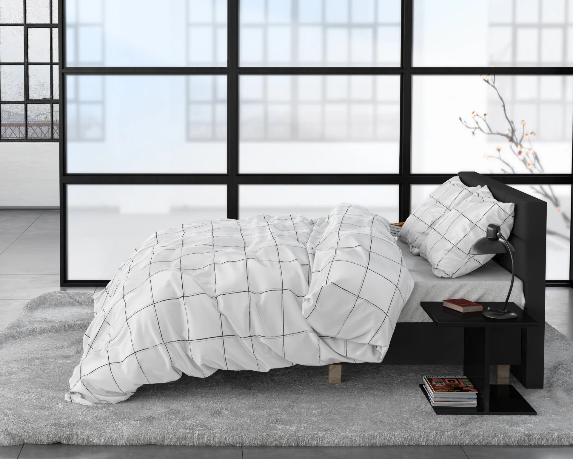 Satin-Bettwäsche – Deep check White
