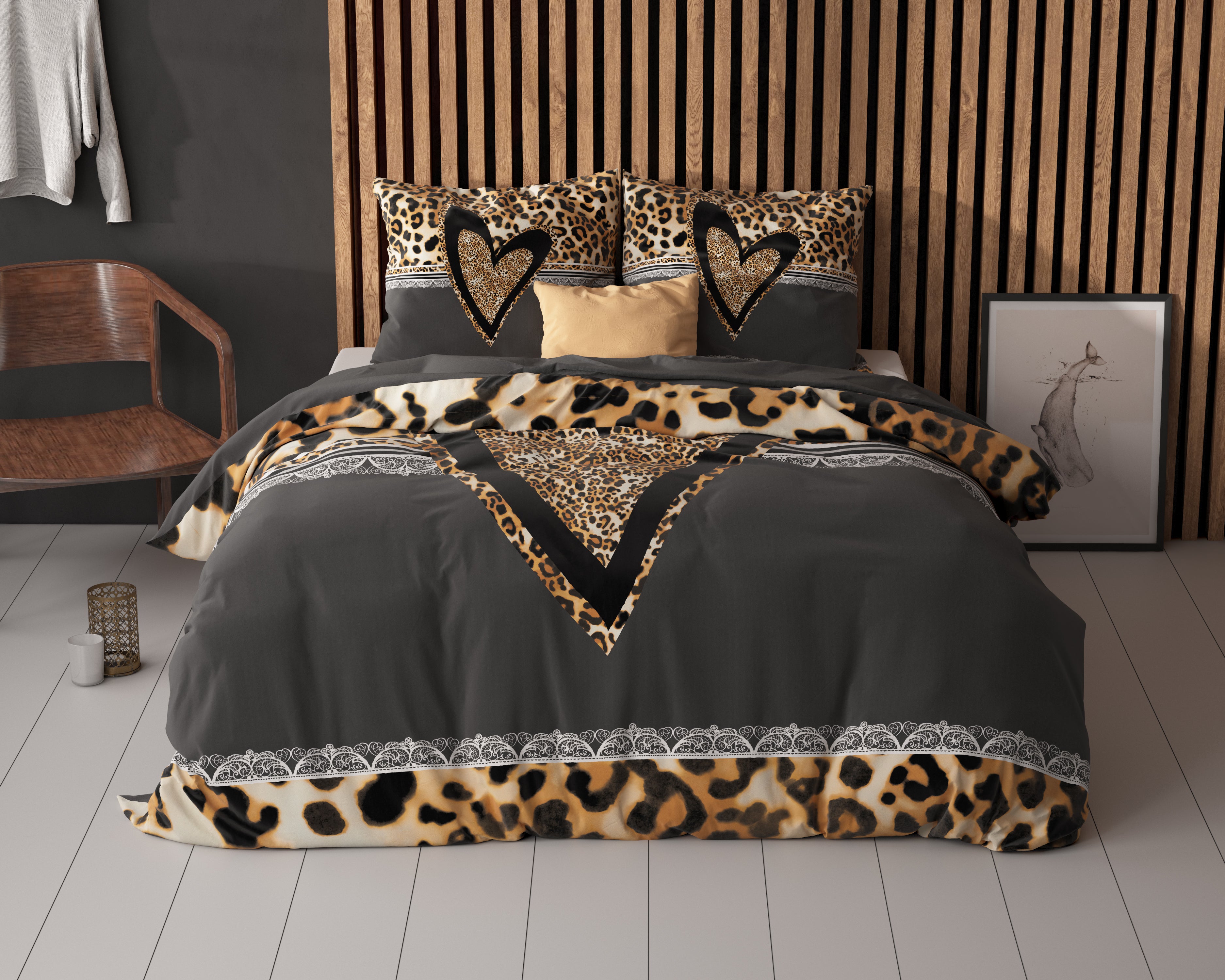 Baumwolle - Bettwäsche - Panther Herz Satin Wendbar