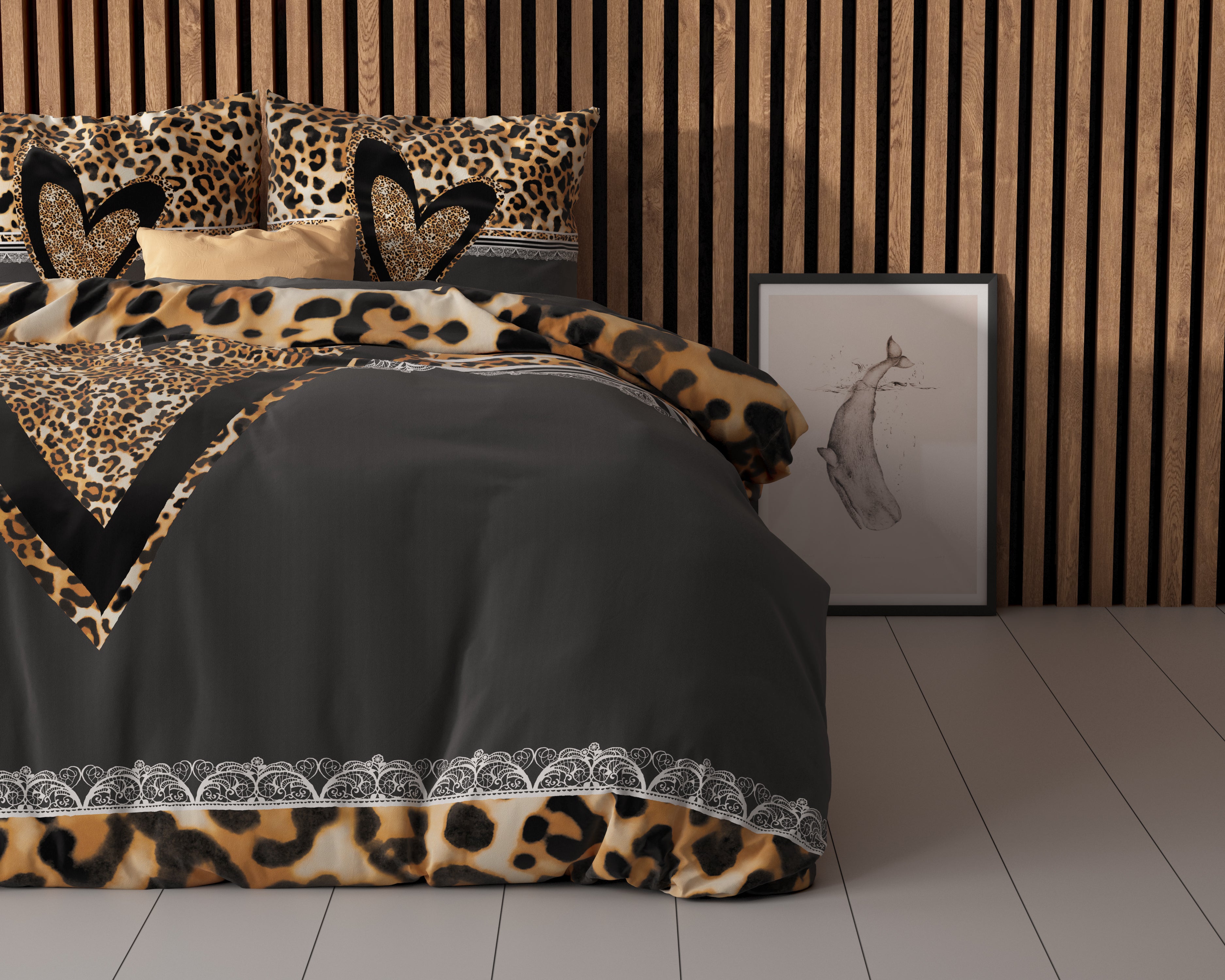 Baumwolle - Bettwäsche - Panther Herz Satin Wendbar
