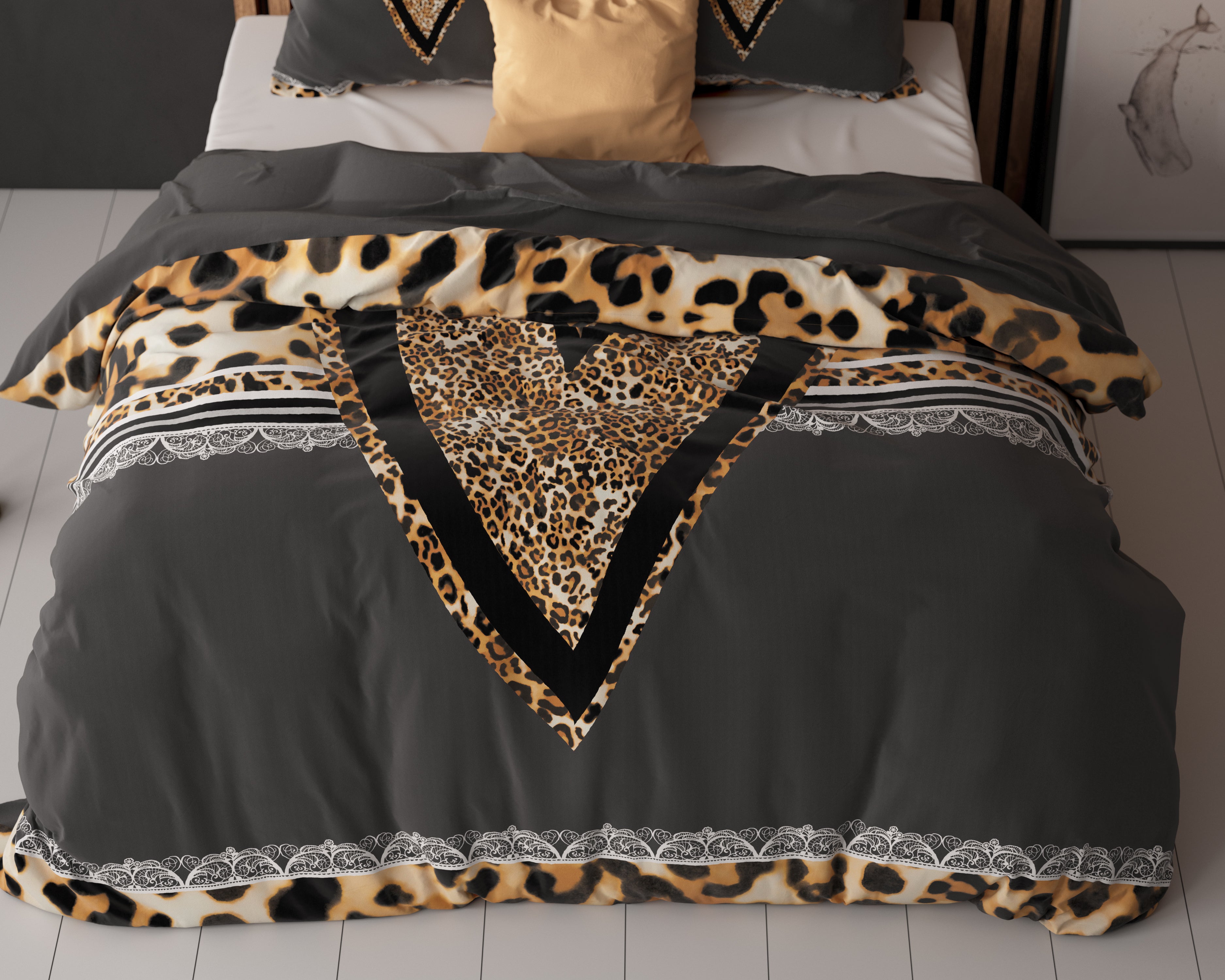 Baumwolle - Bettwäsche - Panther Herz Satin Wendbar
