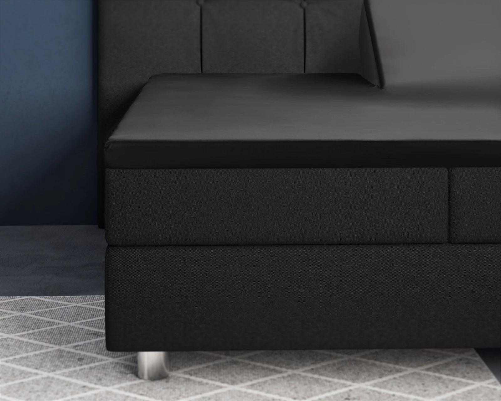 Baumwolle-Satin-Spannbettlaken - Split-Topper Schwarz