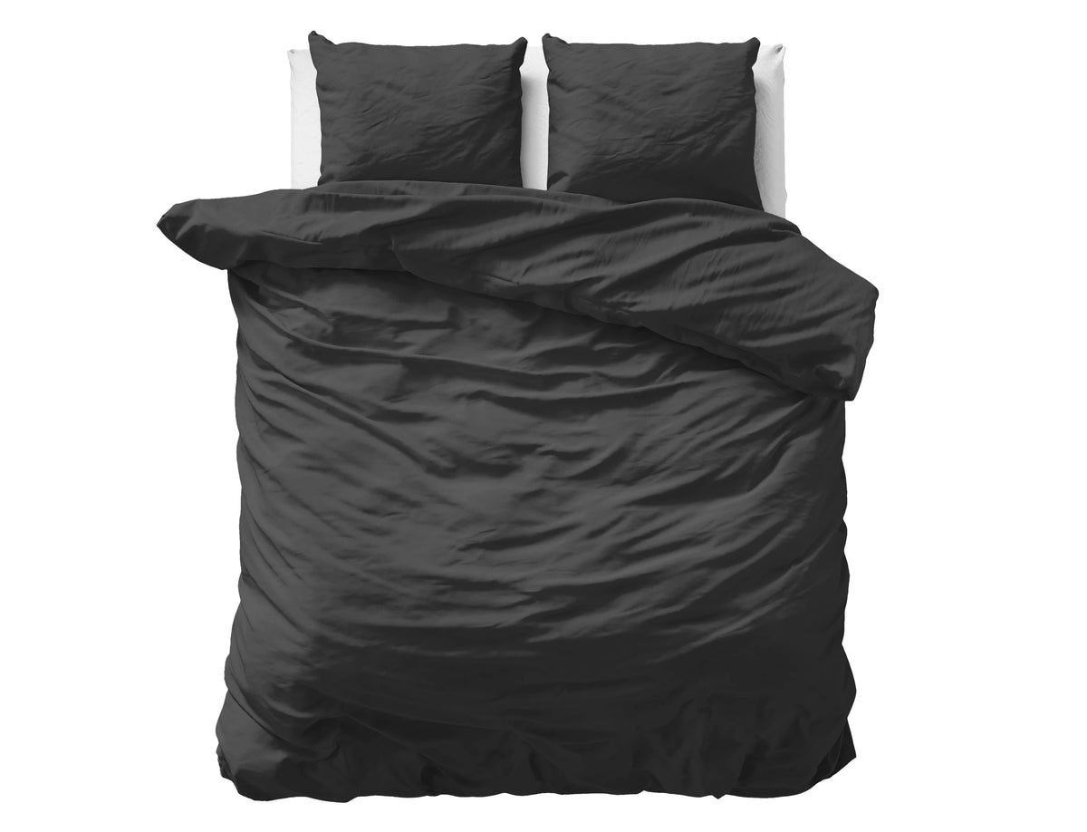 Uni Satin Bettbezug Schwarz 140 x 200/220