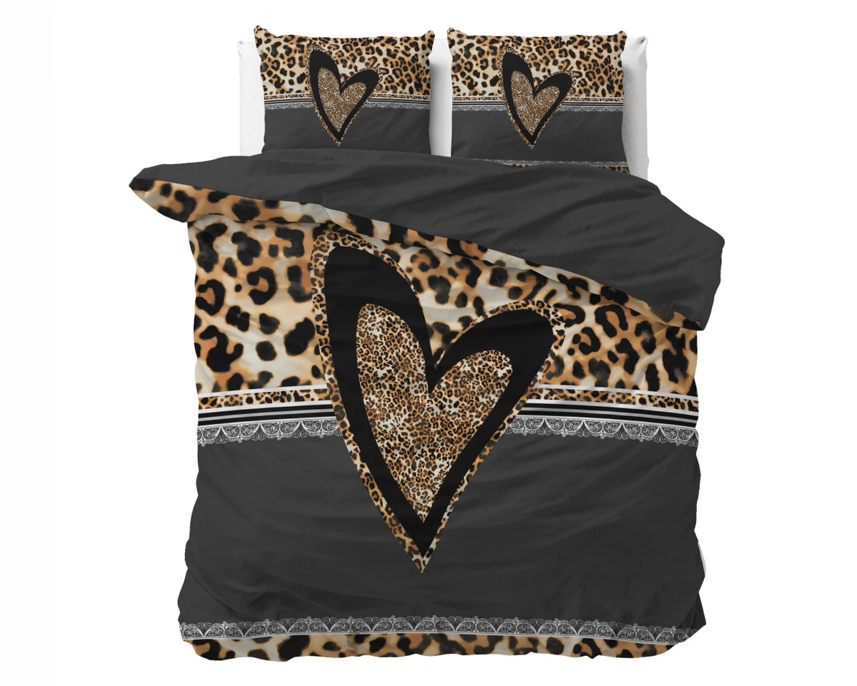 Baumwolle - Bettwäsche - Panther Herz Satin Wendbar